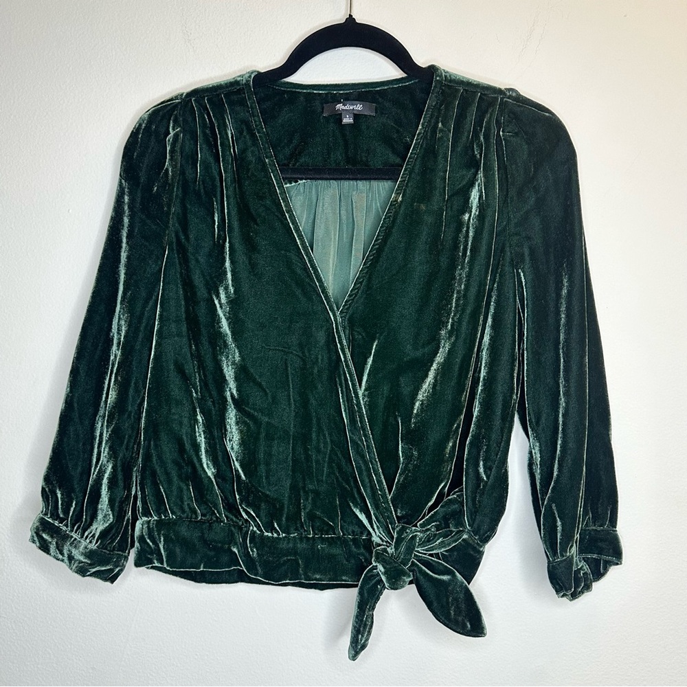 Madewell Green Velvet Viscose Blend Wrap Blouse Top Size S